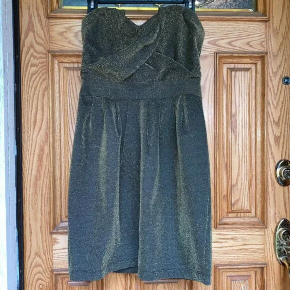 H&M | Dresses | Hm Gold Black Metallic Mini Strapless Dress | Poshmark